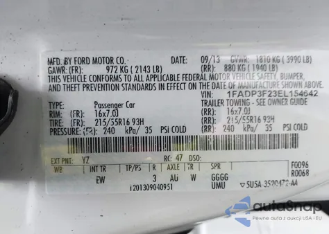 2014 Ford Focus Se from USA, damaged, VIN 1FADP3F23EL154642